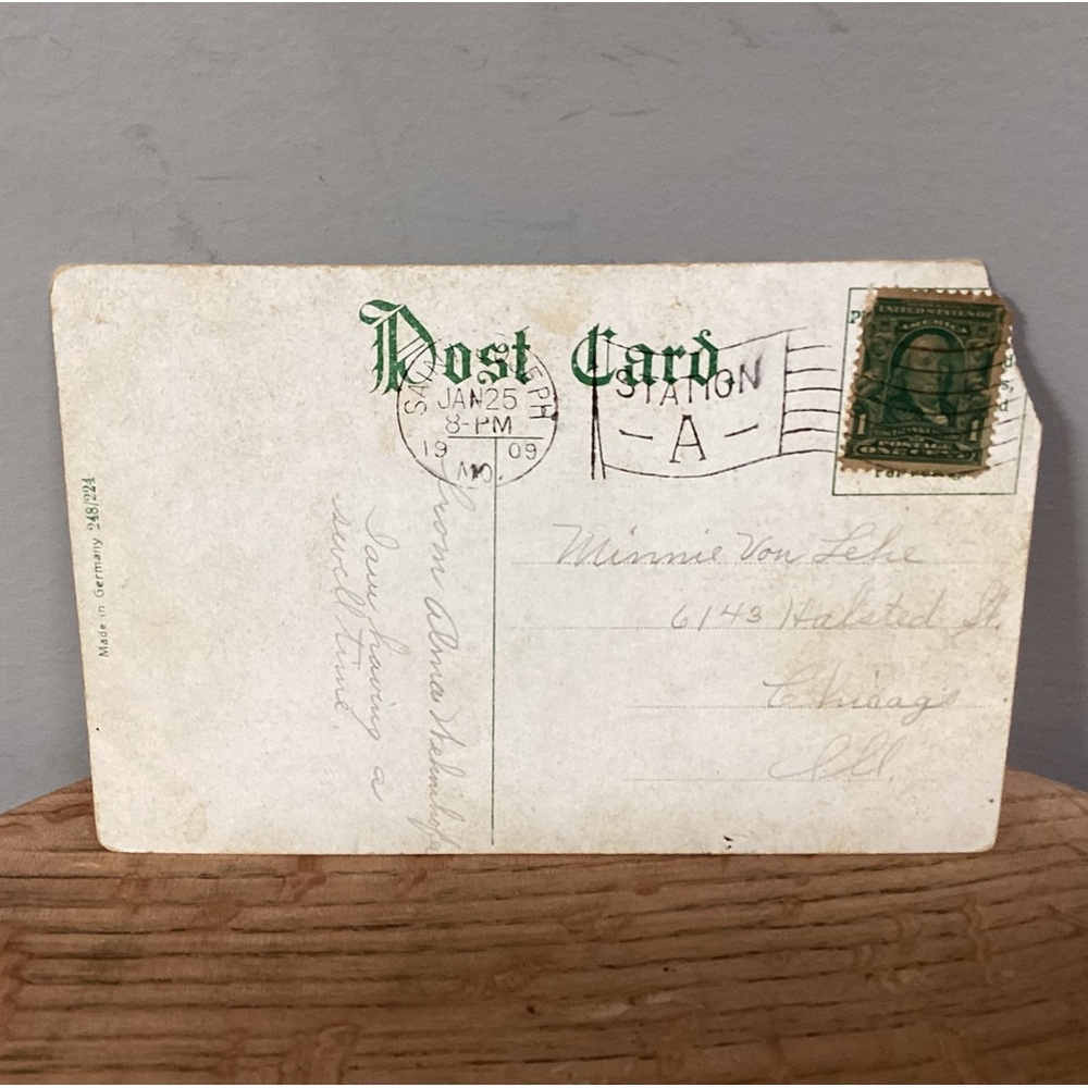🟢 Antique - Dated 1909 - Post Card - 1 Cent Canceled Stamp - Benjamin Franklin - Picture 4 of 16